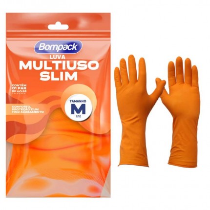 LUVA LATEX BOMPACK FORRADA LARANJ.MD
