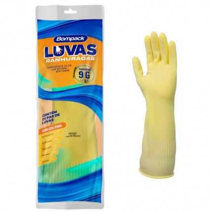 LUVA LATEX BOMPACK RANHURADA AM GD(39CM)