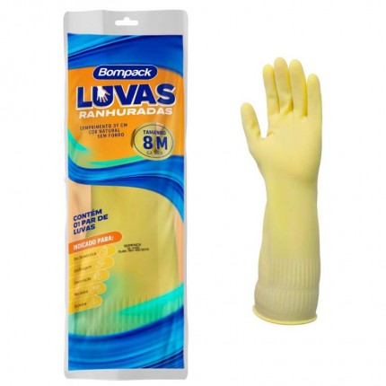 LUVA LATEX BOMPACK RANHURADA AM MD(39CM)