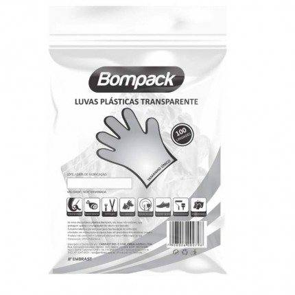 LUVA DESCAR.BOMPACK PLAST.TRANSP.C/100UN