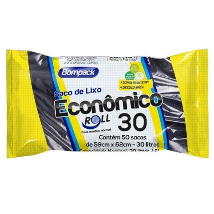 SACO P/LIXO ROLL ECO59X62CM 030L PT C/50