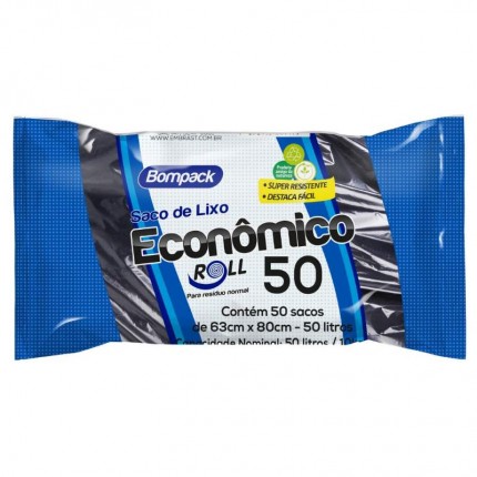 SACO P/LIXO ROLL ECO63X80CM 050L PT C/50